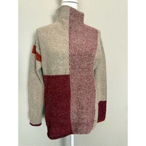 Cyrus Color Block Fall Tan Orange Red Funnel Neck Sweater Small